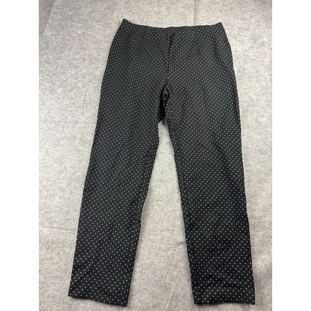 J Jill Women's L Ponte Slim Leg Pants Black Square Pattern Mid Rise Pull On